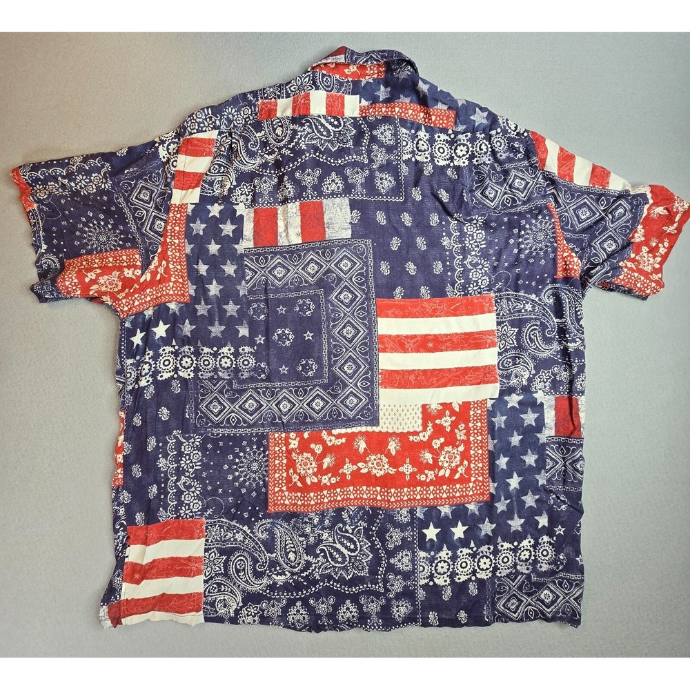 Vintage Polo Ralph Lauren Mens Shirt 2XL Blue Red Americana Patchwork Bandana - Picture 7 of 7
